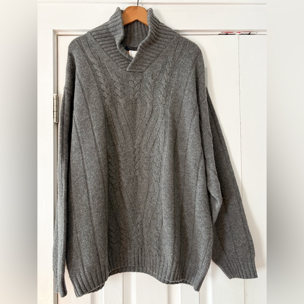 Belmondi Merino‎ Wool Cashmere Blend Charcoal Cable Knit Sweater Size XL